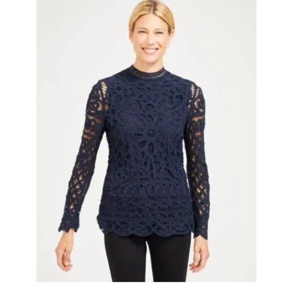 J McLAUGHLIN Navy BlUe Yvoire Lace Women's Top Size Medium - Picture 12 of 12